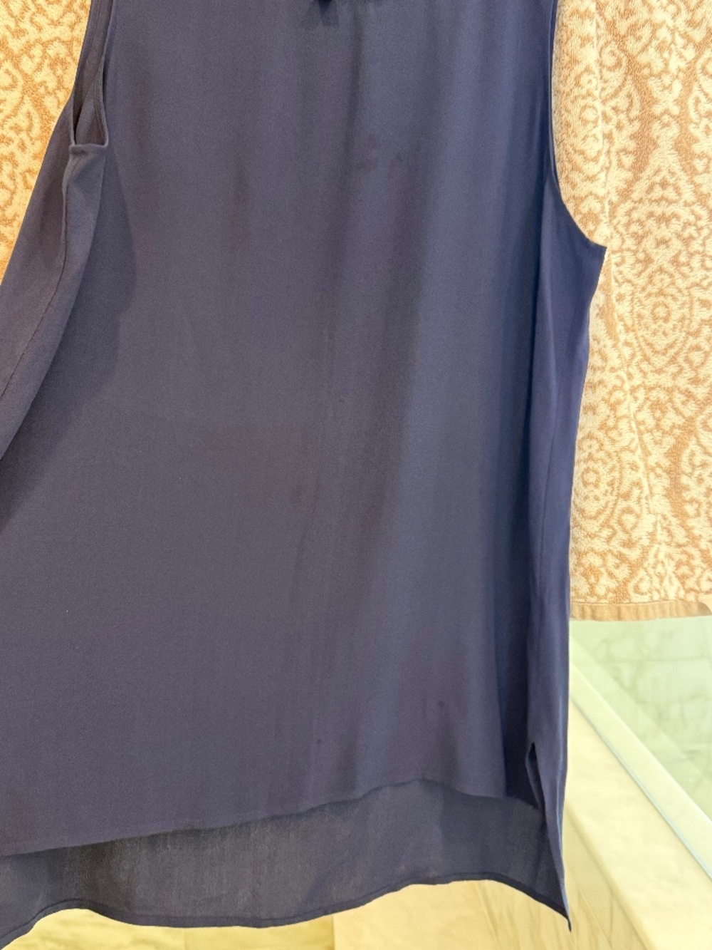Eileen Fisher XL Navy 100% Silk Sleeveless High Low Tunic Top
